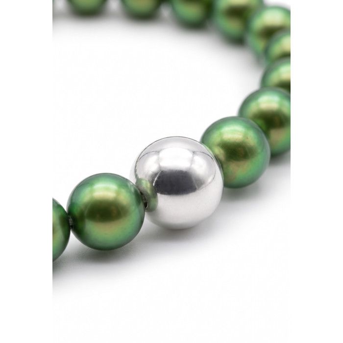 Bracelet - Pearls & Colors - Véritables Perles d'Eau Douce 5-6 mm Vert Intense - Argent 925 - Élastiqué