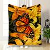 Monarch Butterfly On Yellow Lilies Flannel Blanket for Bedroom Living Room Sofa and Nap
