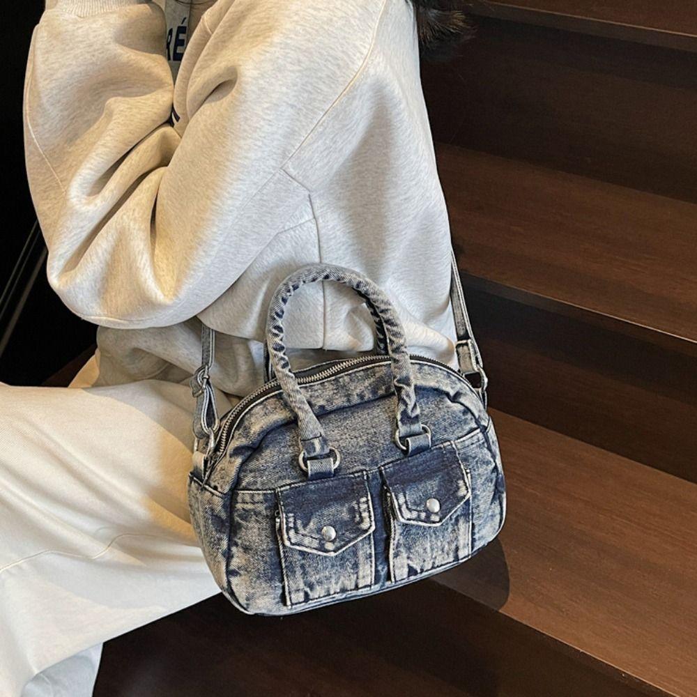 Сумка из денима в стиле ретро Y2K, Сумка-тоут, Сумка из выстиранного денима, Тренд, Сумка на плечо для острой девушки, Для девочек
