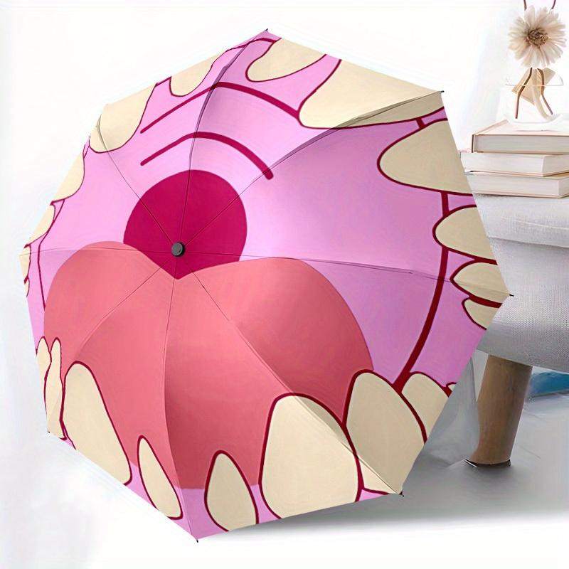1pc Donut Teeth Automatic Open/close Folding Compact Umbrella, 8-Rib Sturdy Canopy, Lightweight Portable, Commuting Use, Gift, 131