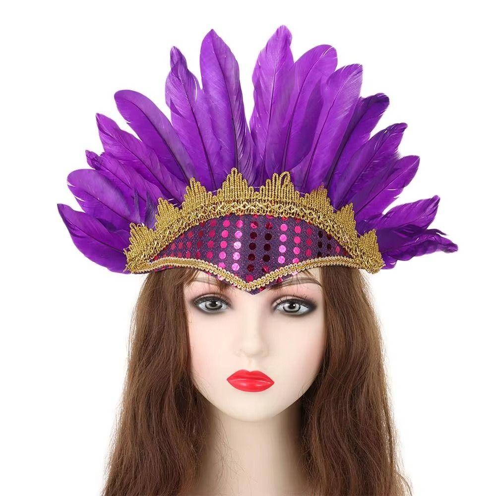 Adjustable Chief Headdress Head-mounted Carnival Costume Headwear Feather Headdress Adult Kids