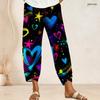 Women Plus Size Cross Hem Long Pants Colorful Sketch Heart Star Graffiti Print Loose Casual Trousers