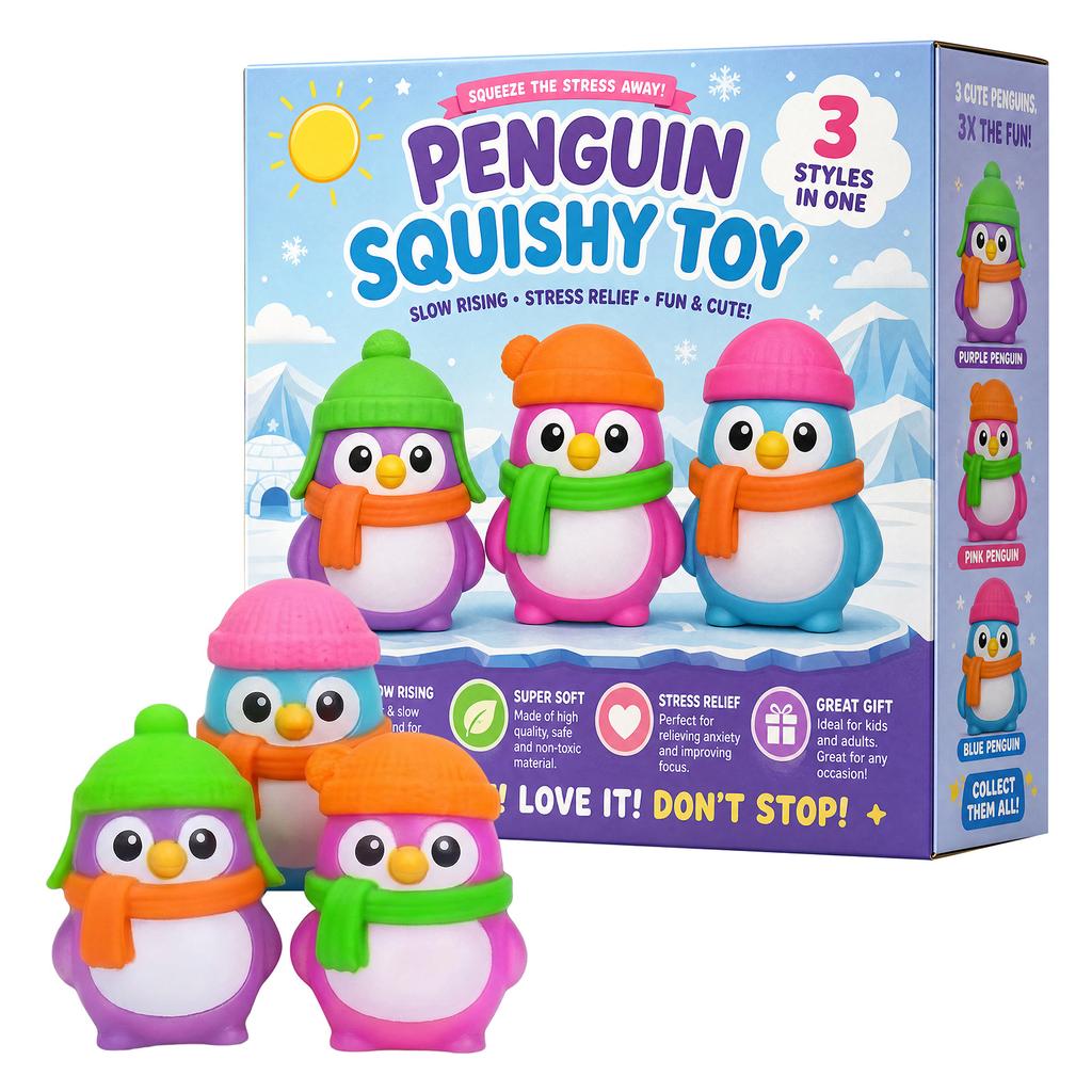 Cute Penguin Squishy Toy Slow Rising Stress Relief Sensory Fidget Toy Super Soft Non-Toxic Safe Material Perfect Gift for Kids and Adults