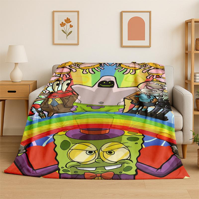Cartoon S-SpongeBob Patrick Star Flannel Blanket Soft Warm Throw Blanket for Bedroom Living Room Bed Travel Camping Picnic Kid