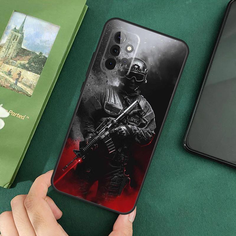 Tactical Swat Gear Pattern Case For Samsung Galaxy A16 A05 A06 A55 A35 A15 A53 A33 A13 A22 A32 A52 A14 A34 A54 Cover