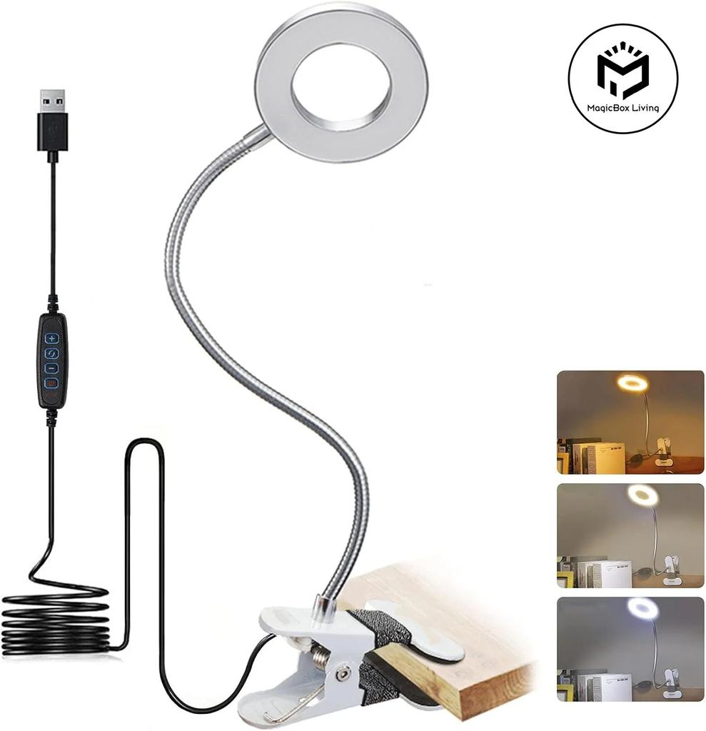 LED Reading Light with Clamp 3 Color & 10 Brightness Desk Lamp Flexible Gooseneck Book Lamp Kids Reading Night Light Book Light