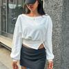 New Arrivals Open Run Women Open Shoulder Puff Long Sleeve Sweatshirt