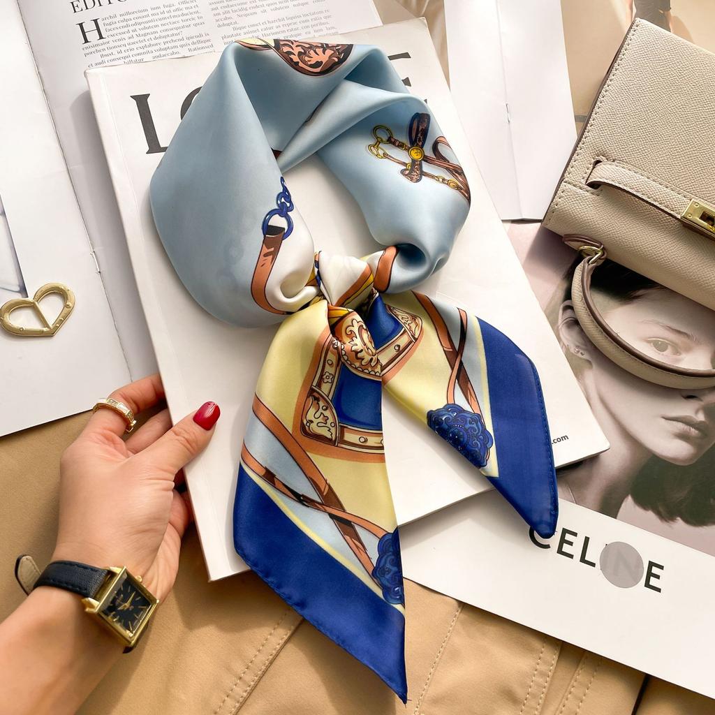 2025 Luxury Fashion Print 70*70cm Silk Square Scarf Women Soft Satin Hairband Neckerchief Tie Female Headband Foulard Bag Ribbon