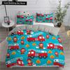 Cartoon Fire Truck King Queen Bedding Set for Boys Kids Concrete Truck Duvet Cover Tractor Crane Excavator Polyester Quilt Cover