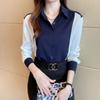 Fashion Patchwork Striped Chiffon Women Shirt Spring Lapel Long Sleeve Button Blouse Office Lady
