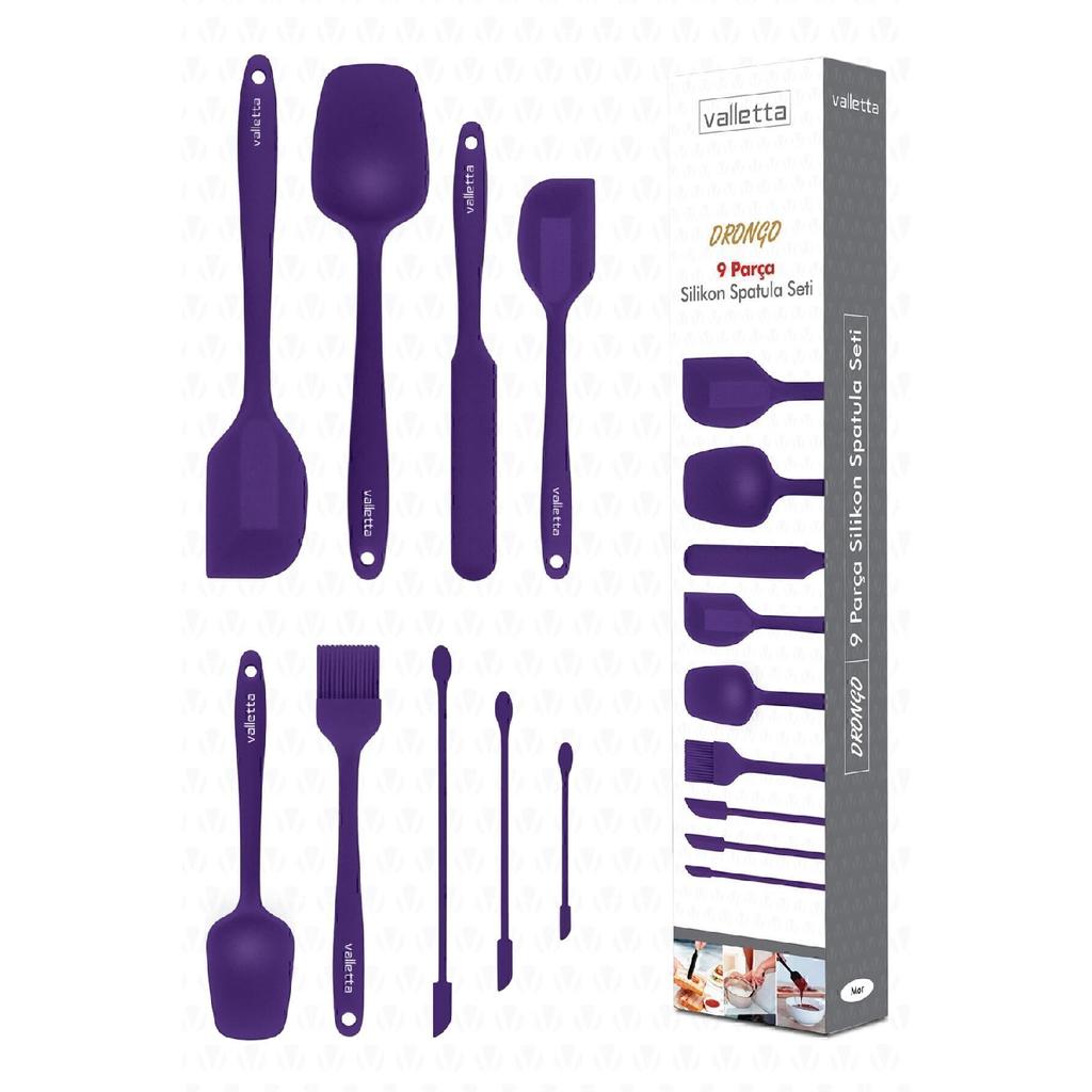 Drongo Jar Scraper Silicone Spatula Set 9 Pieces Black