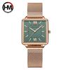 Japan Quartz Movement Green Dial Roman Square Watches Case Fashion Wristwatch Ladies Rose Gold Watches For Women