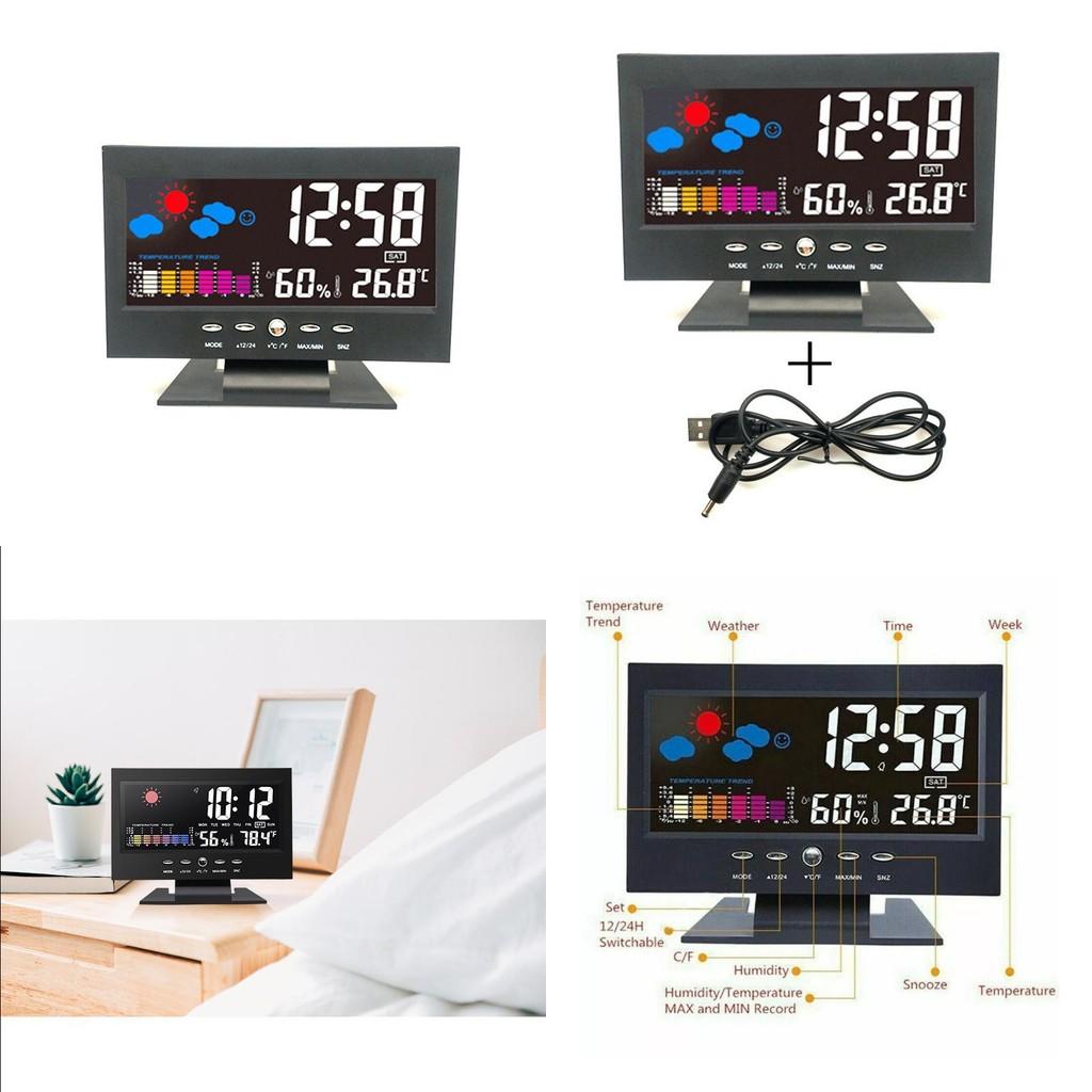 Batterypowered Lcd Weather Clock With Time And Temperature Display For Living Room