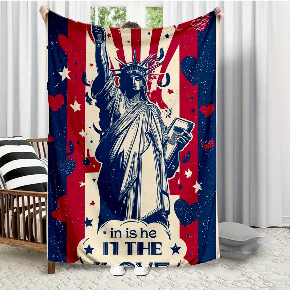 Statue of Liberty design Flannel printed blanket suitable for all seasons suitable for living room office sofa and travel