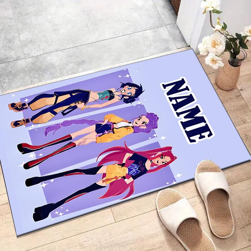 Custom KPop Demon Hunters Mat Personalized Name, Polyester Washable Indoor Entryway Rug, Gift for Christmas, Easter, Thanksgiving Day