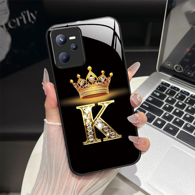 Чехол для Realme C35 Модный чехол с начальной буквой из закаленного стекла для Realme Narzo 50A Prime C 35 Ударопрочный чехол для телефона