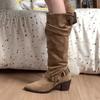 Pointed Toe Women High Boots Suede Designer Shoes Dress Chunky Boots 2025 New Trend Winter Knee High Chelsea Botas Mujer