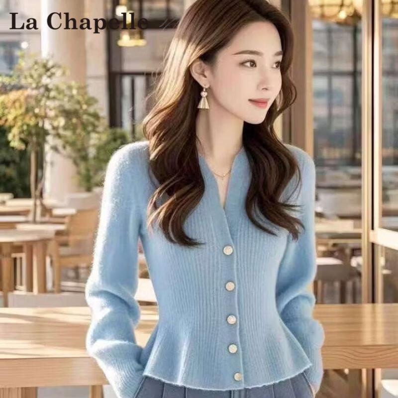 La Chapelle Women's Slim Fit V-Neck Knit Pullover