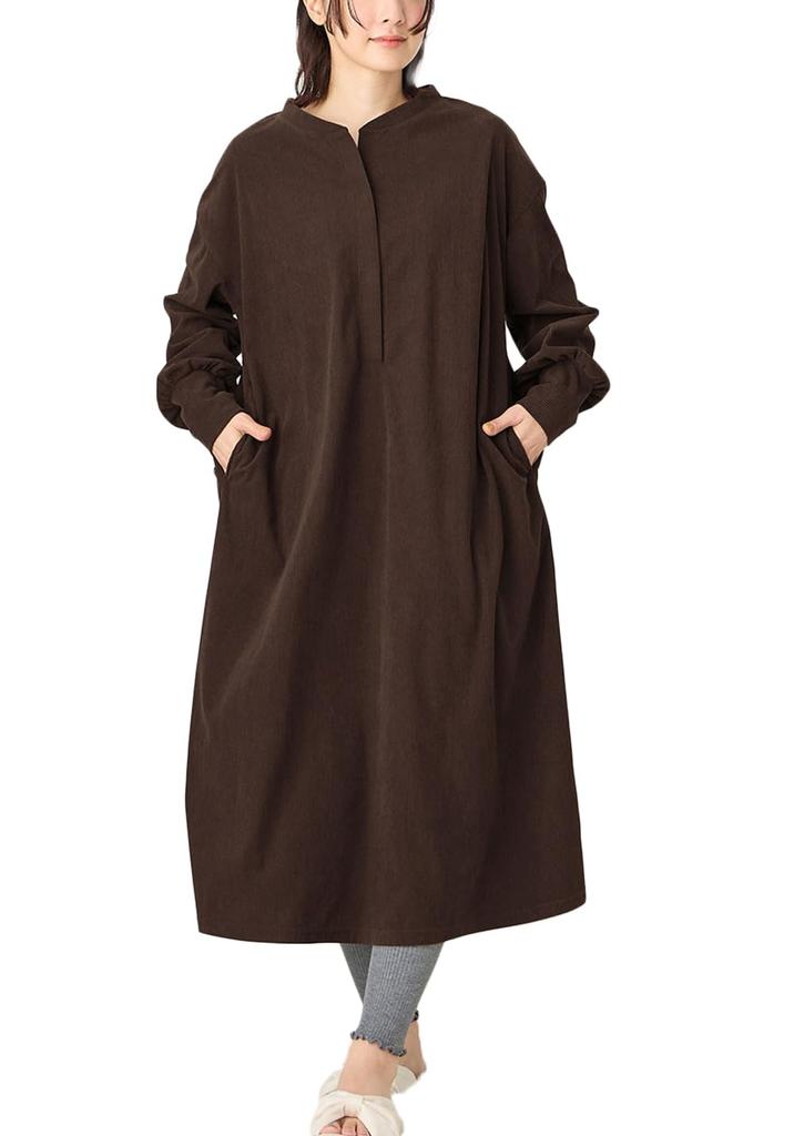 Maternity Open Nursing Room One Long One Mile Brown 10440370 [ANGELIEBE] Pajamas, Front, Wear, Piece, Sleeve, Wear, Prenatal, Postnatal, Loose,