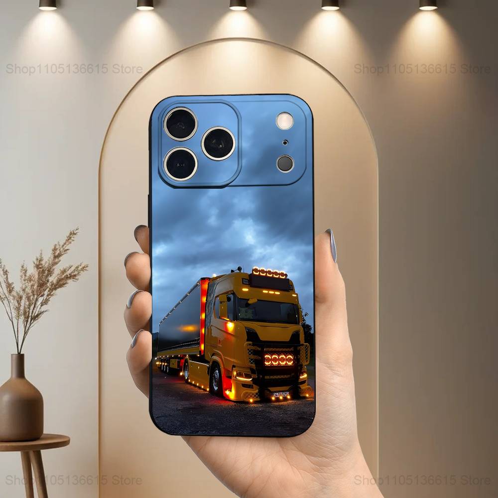 Cool Heavy Truck Art For iPhone 13,16,11,14,17,12,15,Plus,Pro Max,XS,X,XR,SE,Mini,8,7,Phone Case Soft Silicone Black