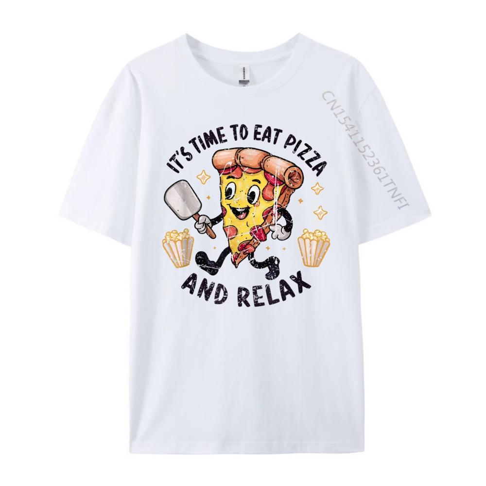 Vintage Time To Eat Pizza And Relax Pizza Big And Tall T Shirts Comfortable Camisas De Hombre Lovers Day