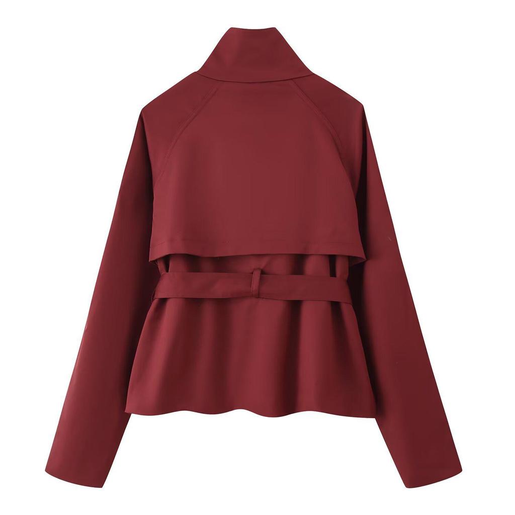 Европейское и американское женское двубортное повседневное тренч-пальто с поясом, короткая куртка