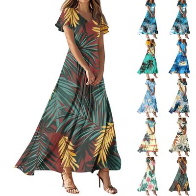 Женское летнее повседневное модное ретро-платье с цветочным принтом и коротким рукавом
