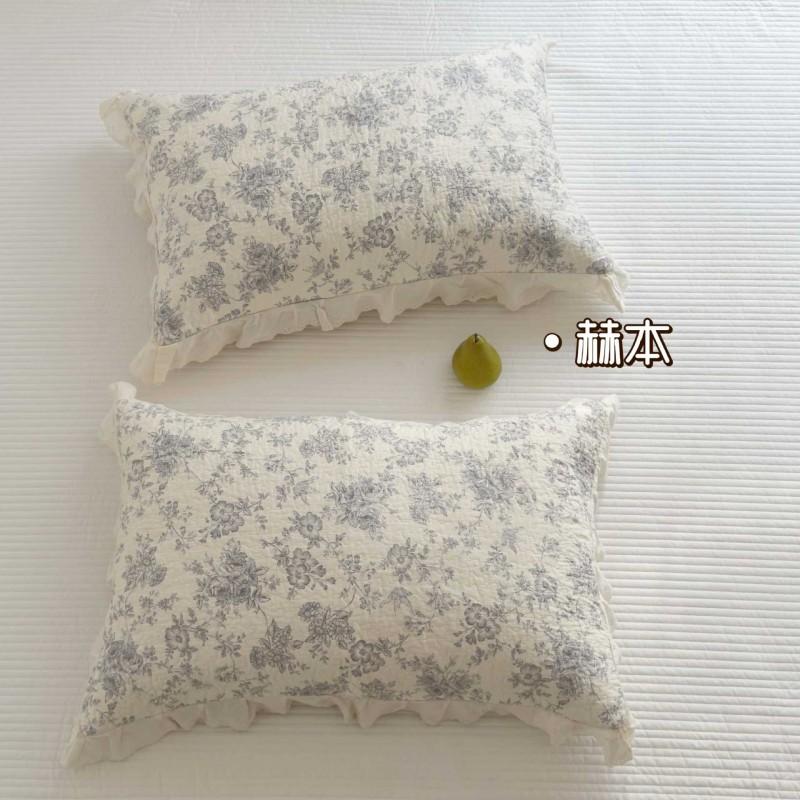 Cotton Washed Thick Pillowcase Set 48x74cm With Quilted Border Embroidery Floral Design Bedding Home Use