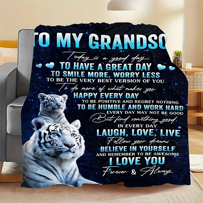 1pc Modern Comfortable Gift for My Beloved Grandson White Tiger Theme Pattern Printed Fleece Blanket, Fashionable, Soft, Warm, All-Season Mu