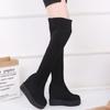 Women's Winter Over-The-Knee Thermal Lined Boots Petite Fit Thick Sole Wedge Heels Inner Height Slimming Leg High Heels