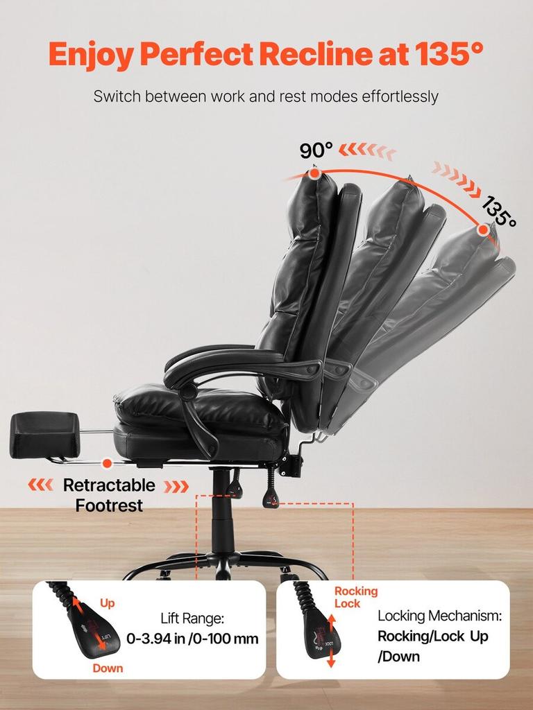 Executive Office Chair High Back Chair with Footrest Lumbar Pillow Black