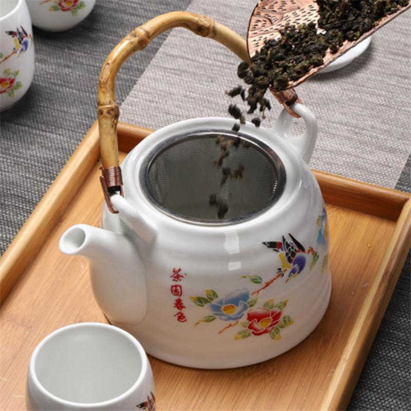 Large Capacity Ceramic High Temperature Teapot with Handle and Filter White Porcelain Restaurant Tea Pot