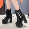Зимняя мода сексуальные платформы шнуровка ремень пряжка белые черные толстая подошва высокий каблук короткие сапоги женские вечерние танцевальные туфли