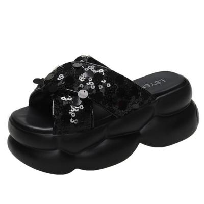 Модные 8 см шикарные женские босоножки на платформе, элегантные женские пляжные туфли, летние босоножки на плоской подошве, женская дизайнерская обувь, тапочки для девочек