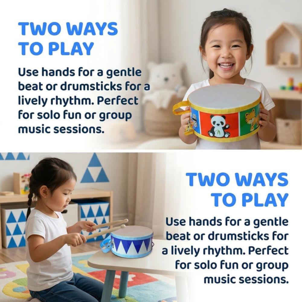 Montessori Instrument Hand Drum Toys Double Sided Wood Kids Drum Toys  Children Preschool
