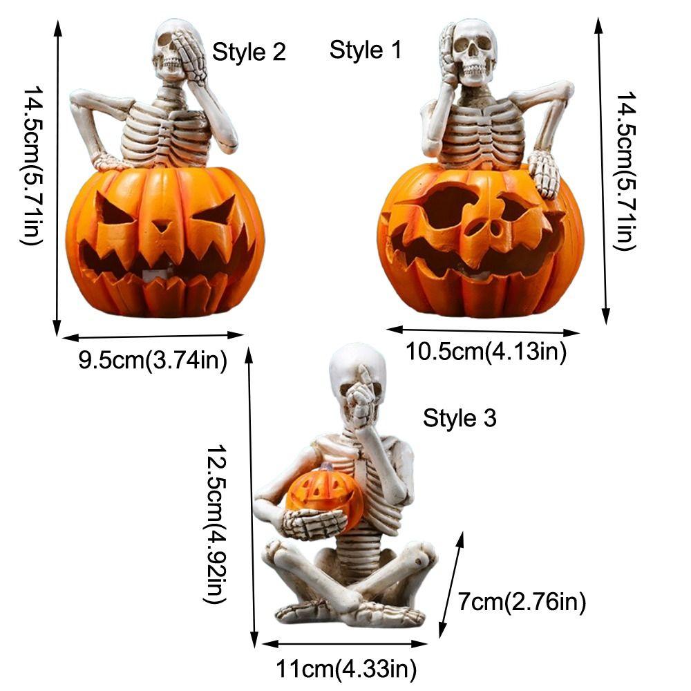 Glowing Design Halloween Skeleton Figurine Resin Craft LED Pumpkin Skull Light Outdoor Yard