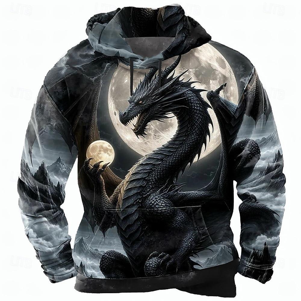 Men's Dragon 3D Hoodie Sweatshirt Cool Party Long Sleeve Crew Neck Club Streetwear