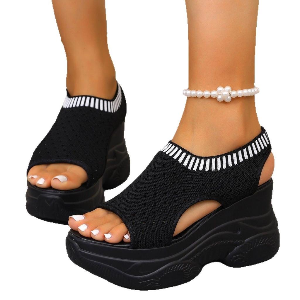 Лето 2025 новые сандалии на платформе женские внешнеторговые Европа и США большой размер ленивые на одном ремешке летающие плетеные с открытым носком спортивные сандалии