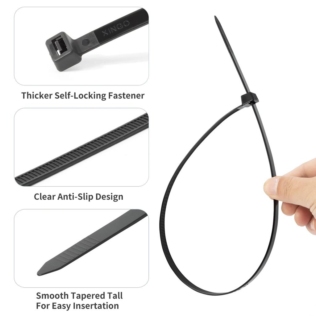 XINGO 24-inch Black Long Zip Ties, Heavy Duty, 100-Piece Set, 200 lbs, Super Strong Plastic Wire Ties, Large Cable Ties, Extra Long Tie Wraps, UV