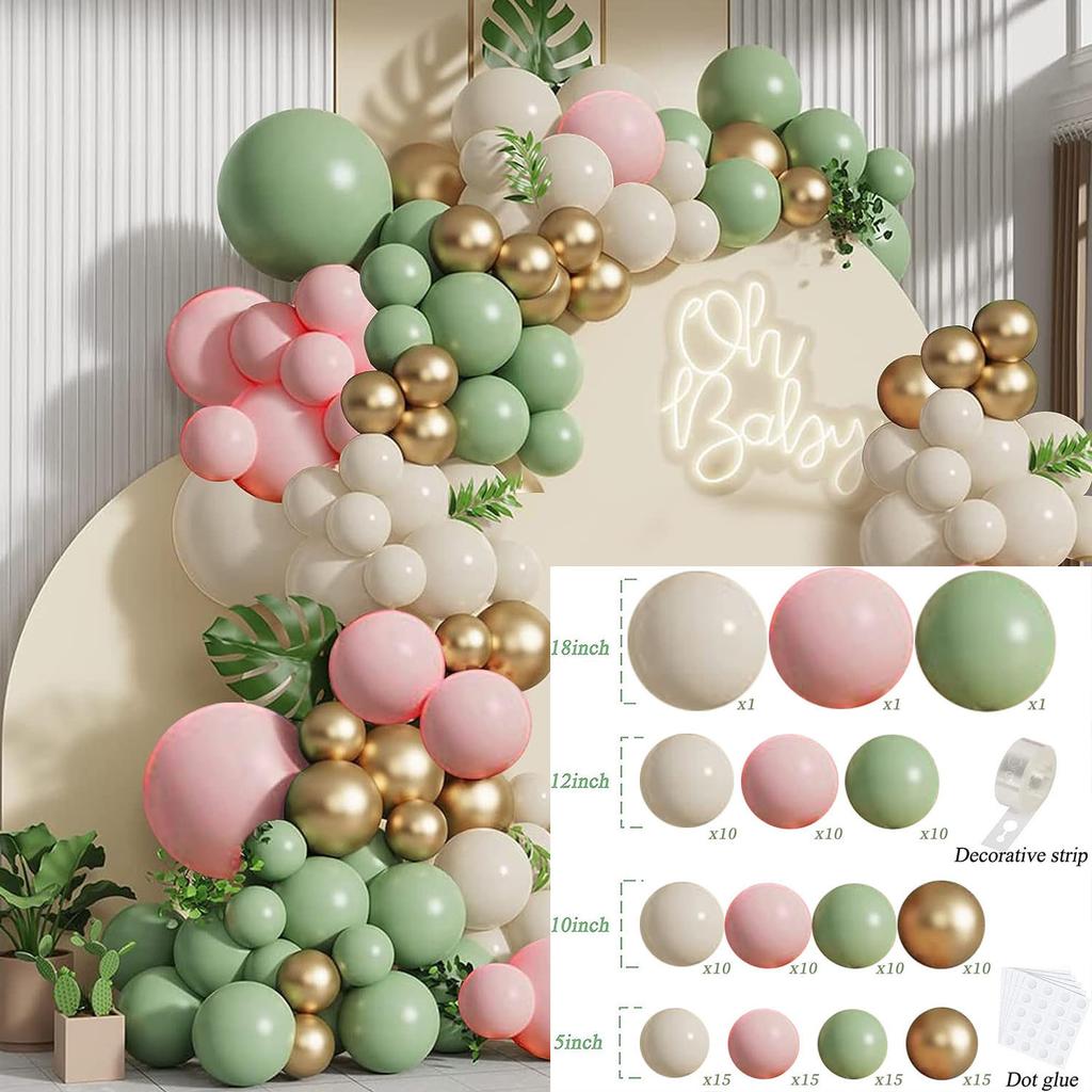 Mori Set Green Latex Balloon Chain Set Vintage Themed Birthday Party Decorative Jungle Set