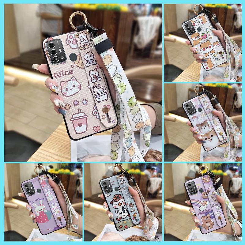 Kickstand Fashion Design Phone Case For ZTE Blade A53 Pro Cartoon Back Cover Shockproof Wrist Strap Anti-dust Wristband