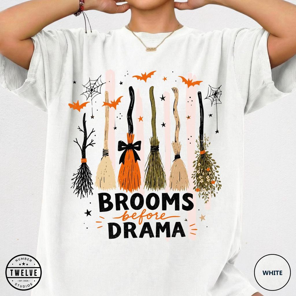 Comfort Colors® Brooms Before Drama Shirt, Funny Witch Tee, Halloween Broomstick Tshirt, Spooky Season Gift, Witchy Humor Tee, Fall T-Shirt