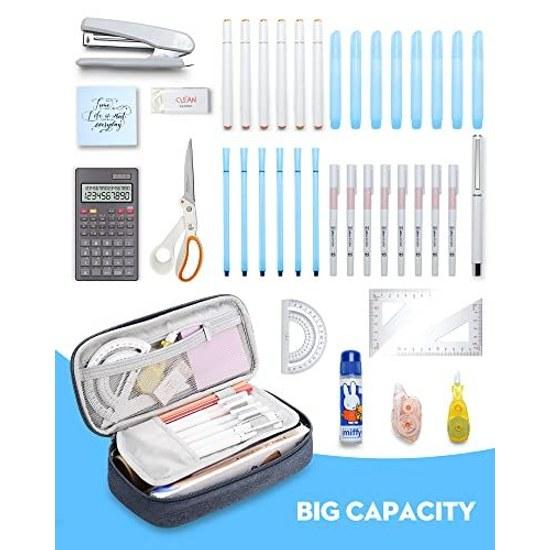 YOKUMA pencil case pen stylish simple large capacity multifunctional adult high school student middle boy girl university elementary children (blue)