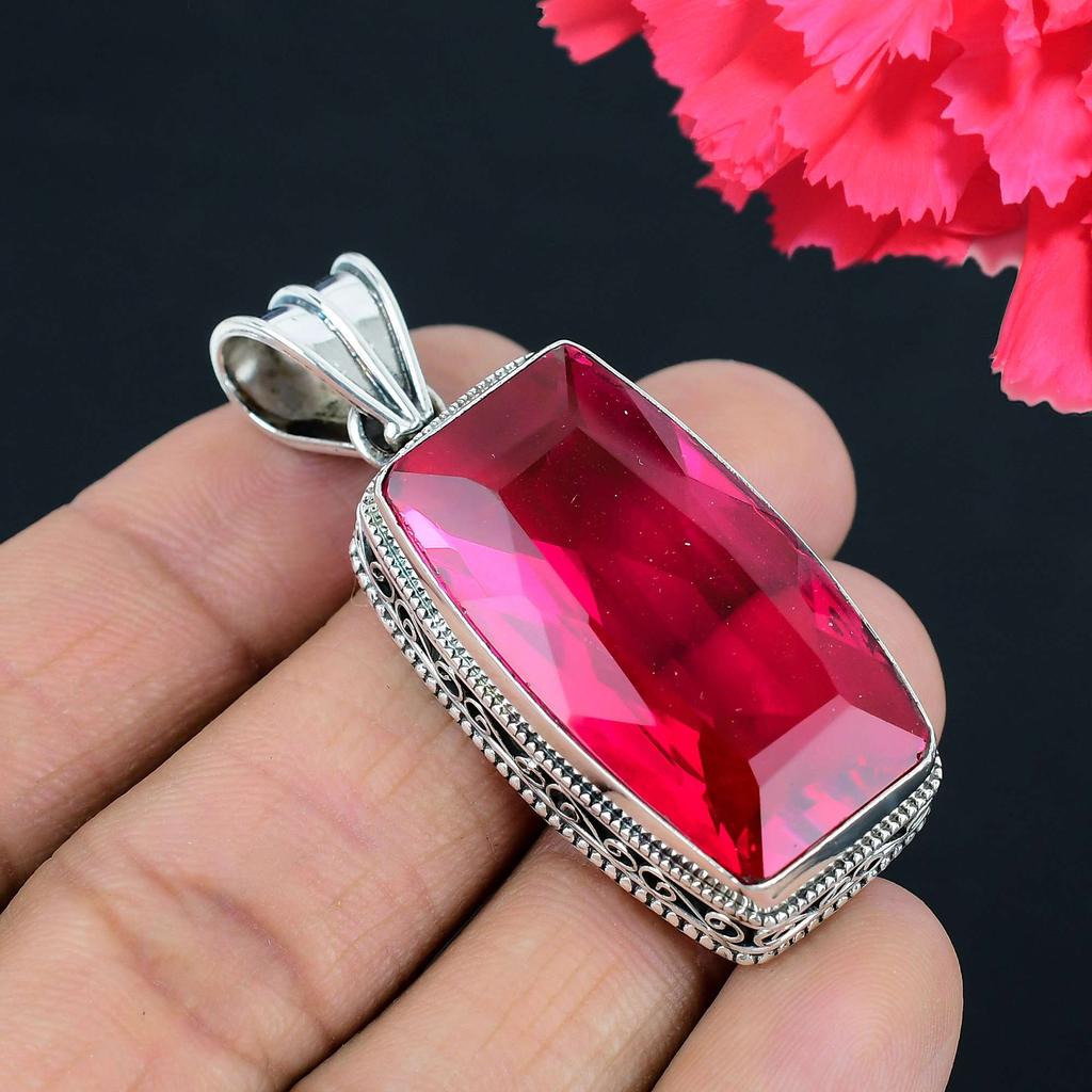 Кулон из драгоценного камня с розовым топазом, твердый кулон из стерлингового серебра 925 пробы, ювелирный подарок для унисекс