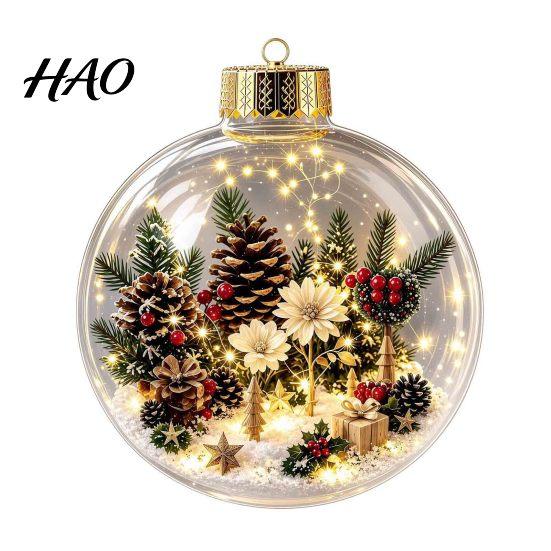 Xmas Tree Hanging Ornaments Glowing Christmas Story Ornament, Mini Holiday Scene in Ball Decoration, Winter Festival Decor Light Up Acrylic