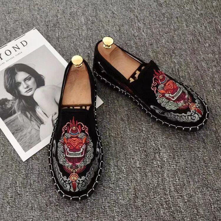 Old Beijing Cloth Shoes Embroidery Flower Social Guy Male Moccasin-Gommino Student Casual Shoes National Chinese Style