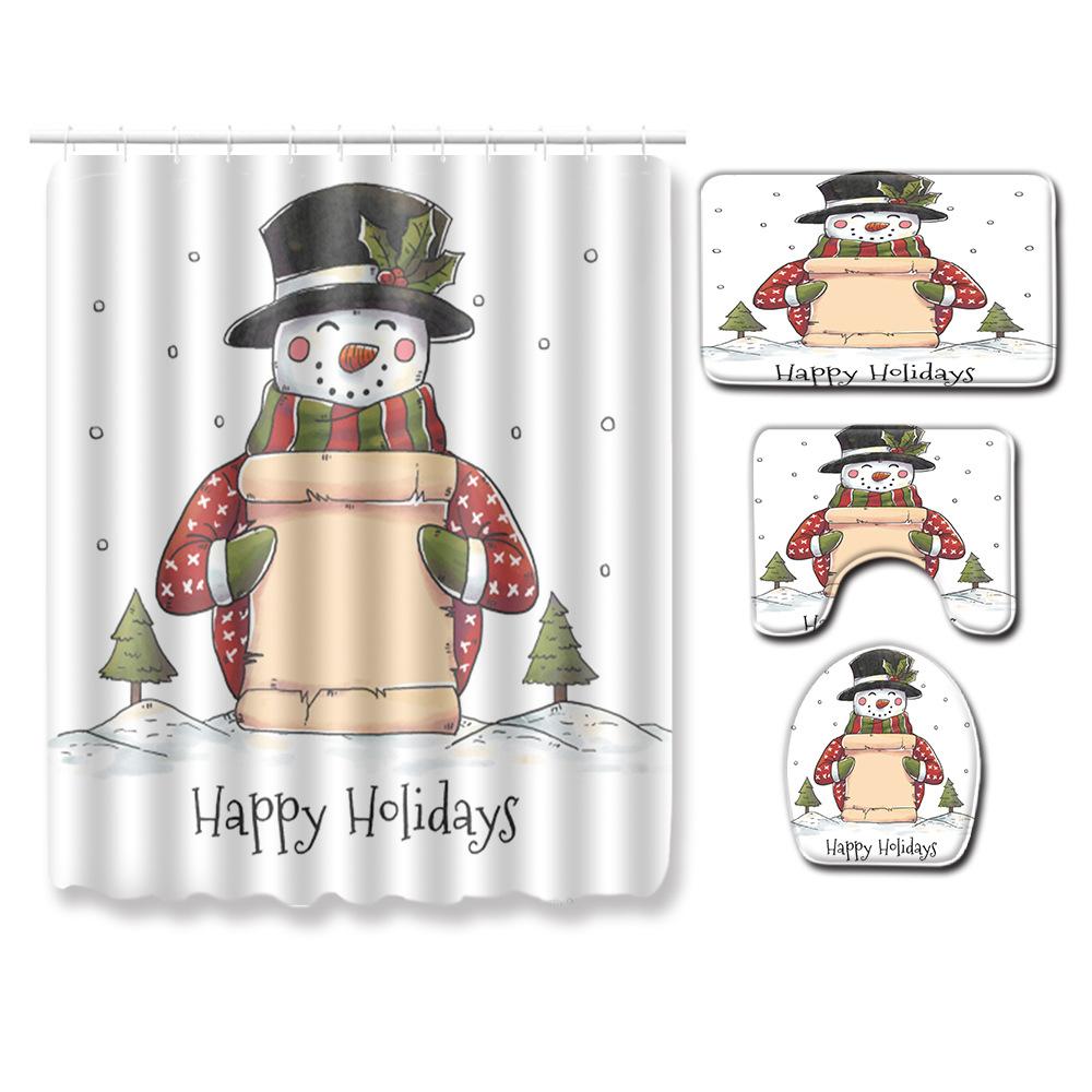 3D Printed Christmas Waterproof Shower Curtain Toilet Four-Piece Combination Set Household Doormat Floor Mat Carpet