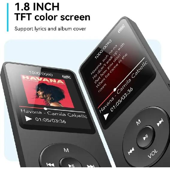 MP3 MP4 player (0GB/32GB) with Bluetooth 5.0/recording/eBook (up to 128GB with headphones) Black
