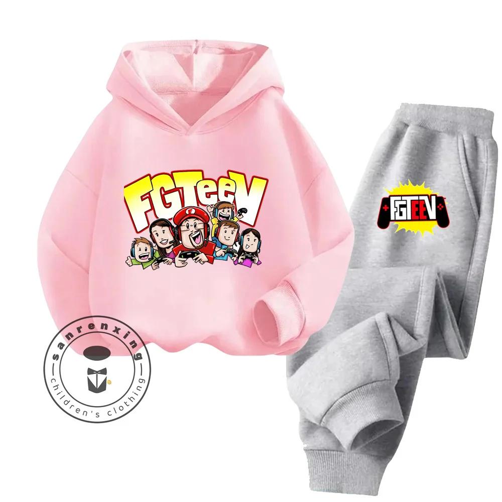 FGTeeV Cartoon Loungewear Идеально подходит для ленивых выходных в помещении Детский креативный дизайн Мультяшный принт Чистый хлопковый комплект с капюшоном