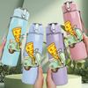 1PC Retro Scooter Motorcycle Print 750ml Color Plastic Sports Water Bottle Leakproof Flip Straw Lid Suitable for Sports Office Home Use